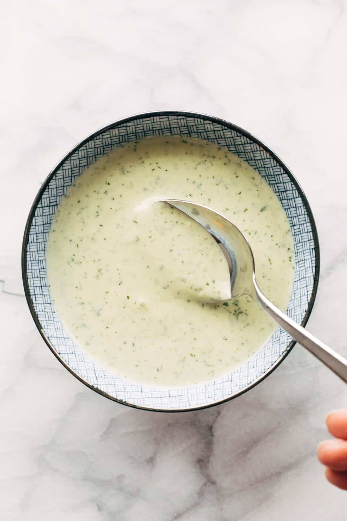 Jalapeño ranch in a bowl.