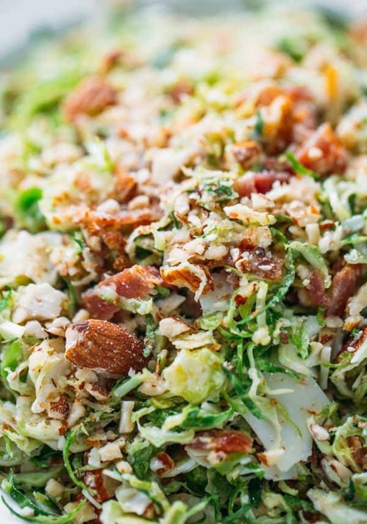 Brussels sprouts salad with bacon and almonds.